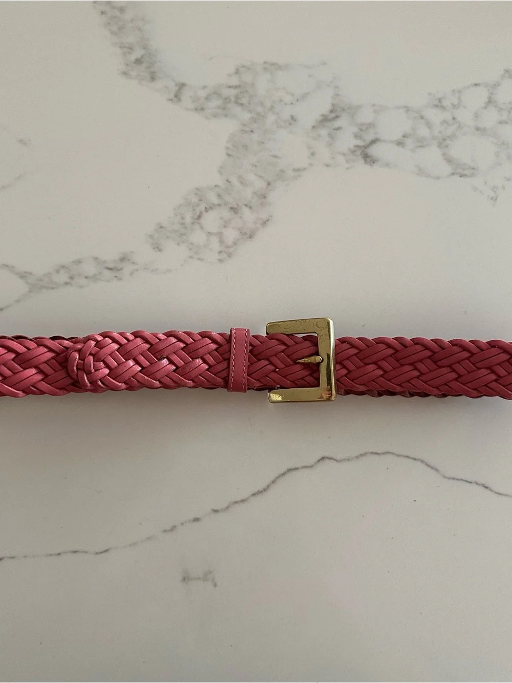 Vintage Talbots Braided Leather Belt Solid Brass Square Buckle Gloss Pink M